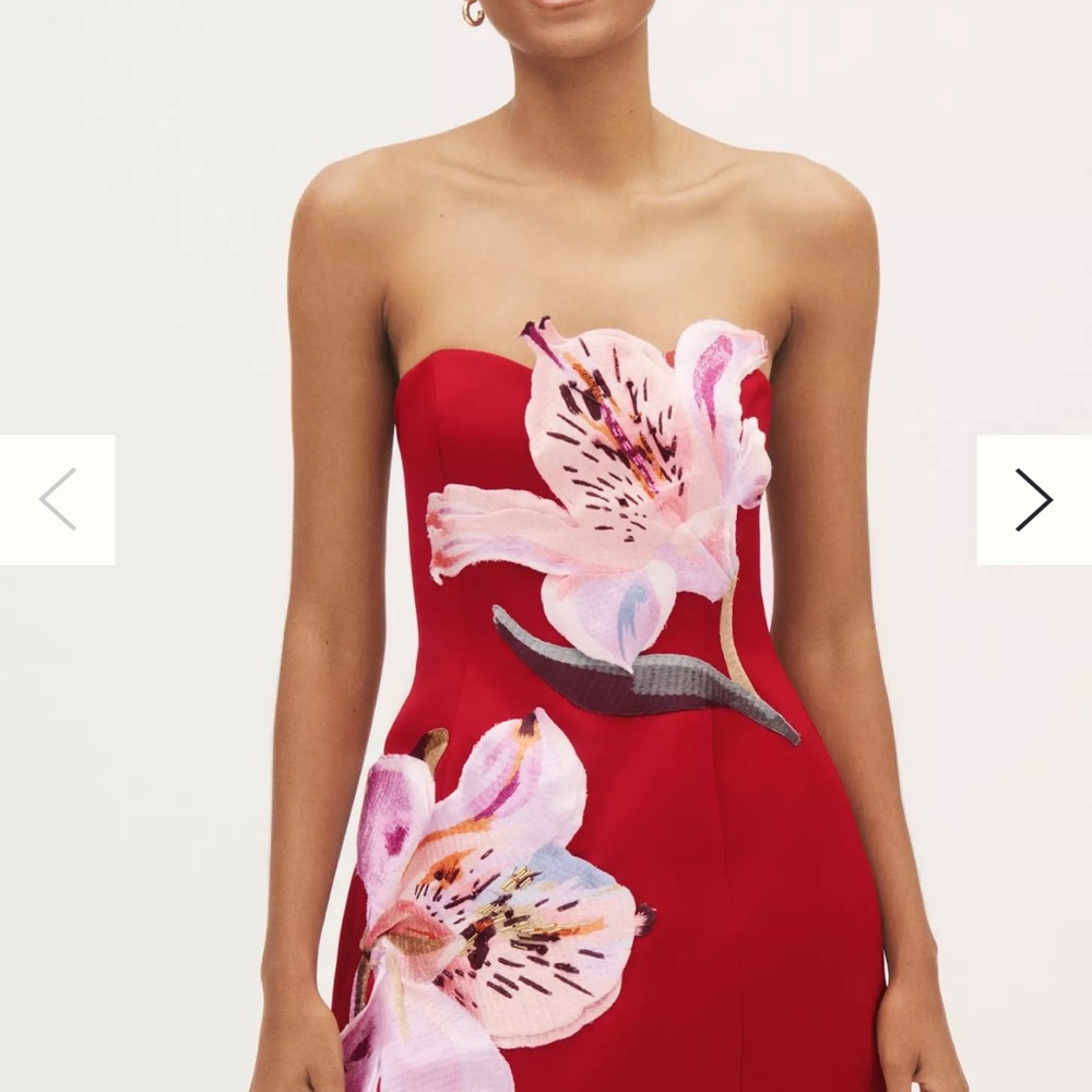 Strapless Red Floral Dress - Picture 3 of 3